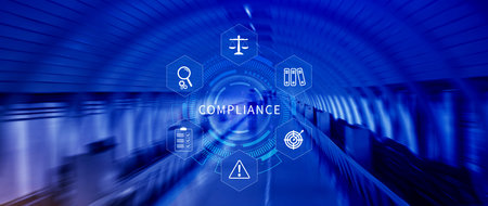 Compliance. Compliance concept with icons and text. Regulations, law, standards, requirements, Rule,...