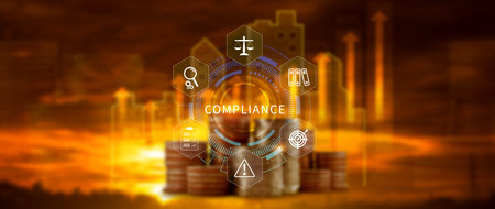 Compliance. Compliance concept with icons and text. Regulations, law, standards, requirements, Rule,...