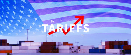 Tariffs increase concept, US Government import tax to boost American economy, industrial growth tax, trade import tax increase, trade war policy for development, Import tariffsの写真素材
