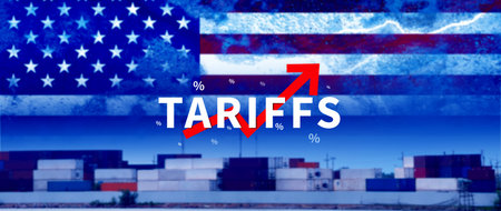 Tariffs increase concept, US Government import tax to boost American economy, industrial growth tax, trade import tax increase, trade war policy for development, Import tariffsの写真素材