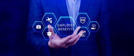 Employee Benefits Career Concept. Business Bonus Work Perks, Fringe benefits for employee engagement, Insurance, paid vacation, office perksの写真素材