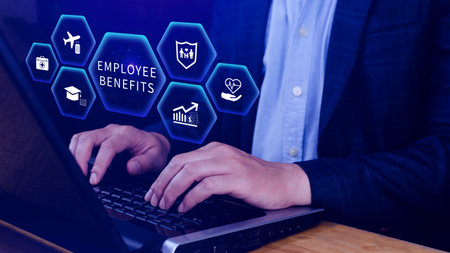 Employee Benefits Career Concept. Business Bonus Work Perks, Fringe benefits for employee engagement, Insurance, paid vacation, office perksの写真素材