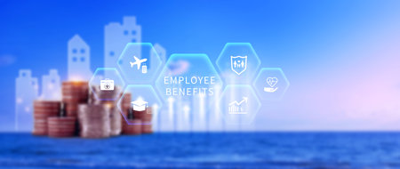 Employee Benefits Career Concept. Business Bonus Work Perks, Fringe benefits for employee engagement, Insurance, paid vacation, office perksの写真素材