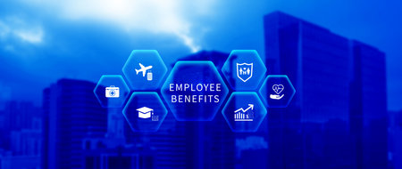 Employee Benefits Career Concept. Business Bonus Work Perks, Fringe benefits for employee engagement, Insurance, paid vacation, office perksの写真素材