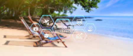 Employee Benefits Career Concept. Business Bonus Work Perks, Fringe benefits for employee...