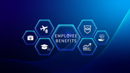 Employee Benefits Career Concept. Business Bonus Work Perks, Fringe benefits for employee engagement, Insurance, paid vacation, office perksの写真素材