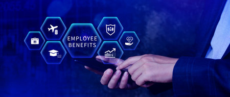 Employee Benefits Career Concept. Business Bonus Work Perks, Fringe benefits for employee engagement, Insurance, paid vacation, office perksの写真素材