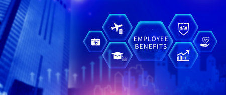 Employee Benefits Career Concept. Business Bonus Work Perks, Fringe benefits for employee engagement, Insurance, paid vacation, office perksの写真素材