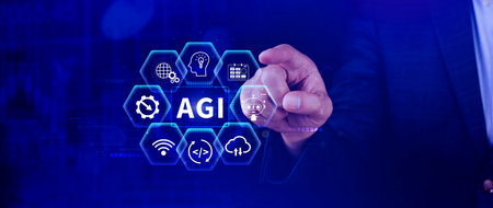 AGI concept, Artificial general intelligence, AI knowledge learning technology, AGI is the future of modern world, combination of humans and AIの写真素材