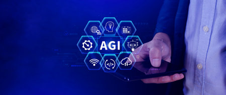 AGI concept, Artificial general intelligence, AI knowledge learning technology, AGI is the future of modern world, combination of humans and AIの写真素材