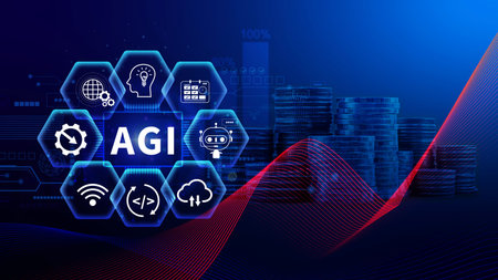 AGI concept, Artificial general intelligence, AI knowledge learning technology, AGI is the future of modern world, combination of humans and AIの写真素材