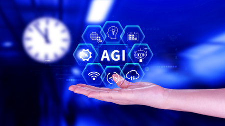 AGI concept, Artificial general intelligence, AI knowledge learning technology, AGI is the future of modern world, combination of humans and AIの写真素材