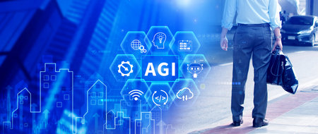AGI concept, Artificial general intelligence, AI knowledge learning technology, AGI is the future of modern world, combination of humans and AIの写真素材