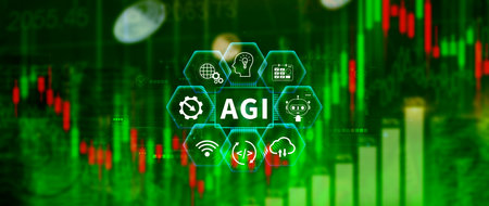 AGI concept, Artificial general intelligence, AI knowledge learning technology, AGI is the future of modern world, combination of humans and AIの写真素材