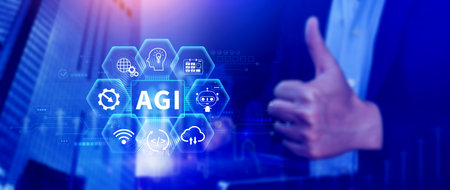 AGI concept, Artificial general intelligence, AI knowledge learning technology, AGI is the future of modern world, combination of humans and AIの写真素材