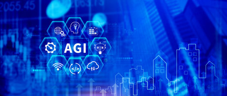 AGI concept, Artificial general intelligence, AI knowledge learning technology, AGI is the future of modern world, combination of humans and AIの写真素材