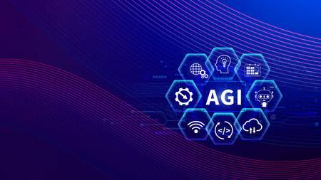 AGI concept, Artificial general intelligence, AI knowledge learning technology, AGI is the future of modern world, combination of humans and AIの写真素材