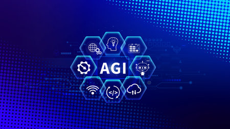 AGI concept, Artificial general intelligence, AI knowledge learning technology, AGI is the future of modern world, combination of humans and AIの写真素材