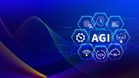 AGI concept, Artificial general intelligence, AI knowledge learning technology, AGI is the future of modern world, combination of humans and AIの写真素材