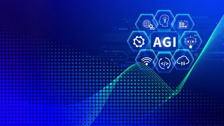 AGI concept, Artificial general intelligence, AI knowledge learning technology, AGI is the future of modern world, combination of humans and AIの写真素材