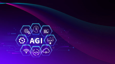 AGI concept, Artificial general intelligence, AI knowledge learning technology, AGI is the future of modern world, combination of humans and AIの写真素材
