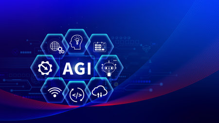 AGI concept, Artificial general intelligence, AI knowledge learning technology, AGI is the future of modern world, combination of humans and AIの写真素材