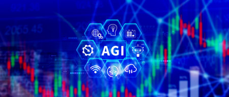AGI concept, Artificial general intelligence, AI knowledge learning technology, AGI is the future of modern world, combination of humans and AIの写真素材