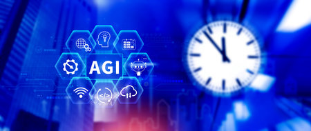 AGI concept, Artificial general intelligence, AI knowledge learning technology, AGI is the future of modern world, combination of humans and AIの写真素材