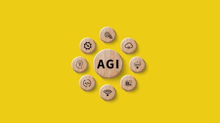AGI concept, Artificial general intelligence, AI knowledge learning technology, AGI is the future of modern world, combination of humans and AIの写真素材