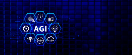 AGI concept, Artificial general intelligence, AI knowledge learning technology, AGI is the future of modern world, combination of humans and AIの写真素材