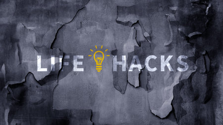 Life hacks motivational phrase concept, Life hacks are shown as business and educational concept