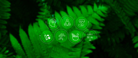 Wellness longevity and Holistic Concept. health care, including mental wellbeing, fitness,...