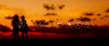 Wellness longevity and Holistic Concept. health care, including mental wellbeing, fitness, nutrition, sleep, relationships and financial balance, Personal development and balance.の写真素材