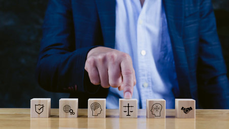 AI ethics or AI law concept. balancing artificial intelligence with humanity, Icons related AI...