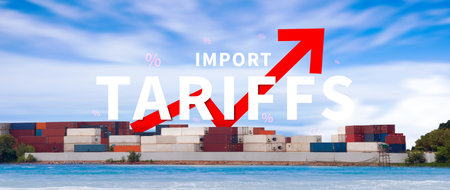 Import tariffs increase concept, Government import tax to boost economy, industrial growth tax, trade import tax increase, trade war policy for developmentの写真素材
