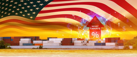 Import tariffs increase concept, US Government import tax to boost American economy, industrial growth tax, trade import tax increase, trade war policy for developmentの写真素材