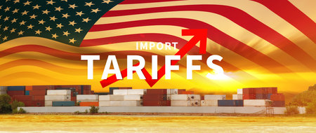 Import tariffs increase concept, US Government import tax to boost American economy, industrial growth tax, trade import tax increase, trade war policy for developmentの写真素材