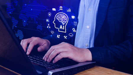 AI or Artificial intelligence business concept, technology business icon and industry digital...