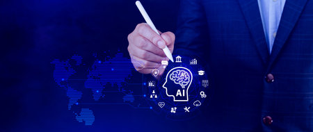 AI or Artificial intelligence business concept, technology business icon and industry digital...