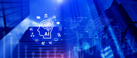 AI or Artificial intelligence business concept, technology business icon and industry digital...