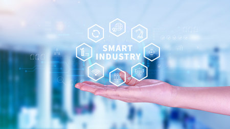 Smart industry, automation and optimisation concept on virtual. Business and modern technology concept, Future of manufacturing innovation. not aiの写真素材