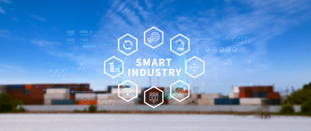 Smart industry, automation and optimisation concept on virtual. Business and modern technology concept, Future of manufacturing innovation.の写真素材