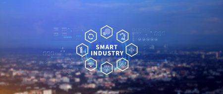 Smart industry, automation and optimisation concept on virtual. Business and modern technology concept, Future of manufacturing innovation. not aiの写真素材