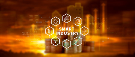 Smart industry, automation and optimisation concept on virtual. Business and modern technology concept, Future of manufacturing innovation. not aiの写真素材