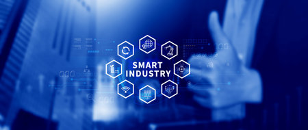 Smart industry, automation and optimisation concept on virtual. Business and modern technology concept, Future of manufacturing innovation.の写真素材