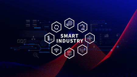 Smart industry, automation and optimisation concept on virtual. Business and modern technology concept, Future of manufacturing innovation.の写真素材