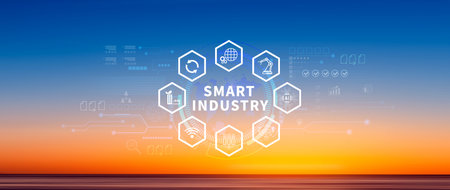 Smart industry, automation and optimisation concept on virtual. Business and modern technology concept, Future of manufacturing innovation. not aiの写真素材