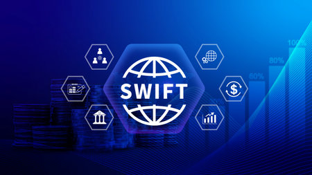 SWIFT. Society for Worldwide Interbank Financial Telecommunications, online payment and financial regulation concept, Business and Technology Concept. not aiの写真素材