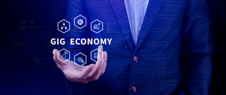 Gig economy, freelance, hybrid workplace concept. combination of employment trend, growing to...