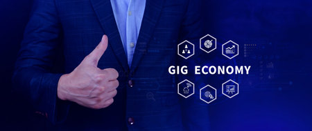 Gig economy, freelance, hybrid workplace concept. combination of employment trend, growing to...